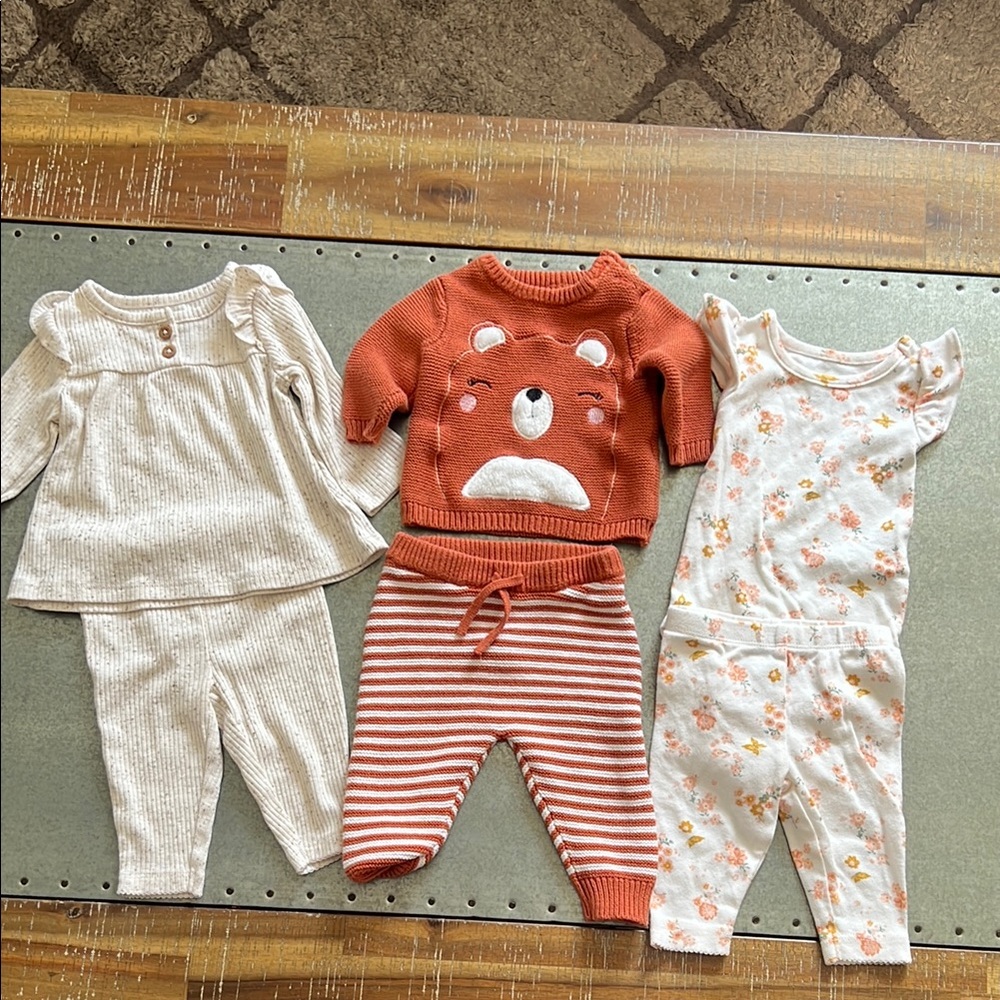 3 Baby Girl Pants $ Tops Outfits – Size 3M – Adorable & Cozy Set
